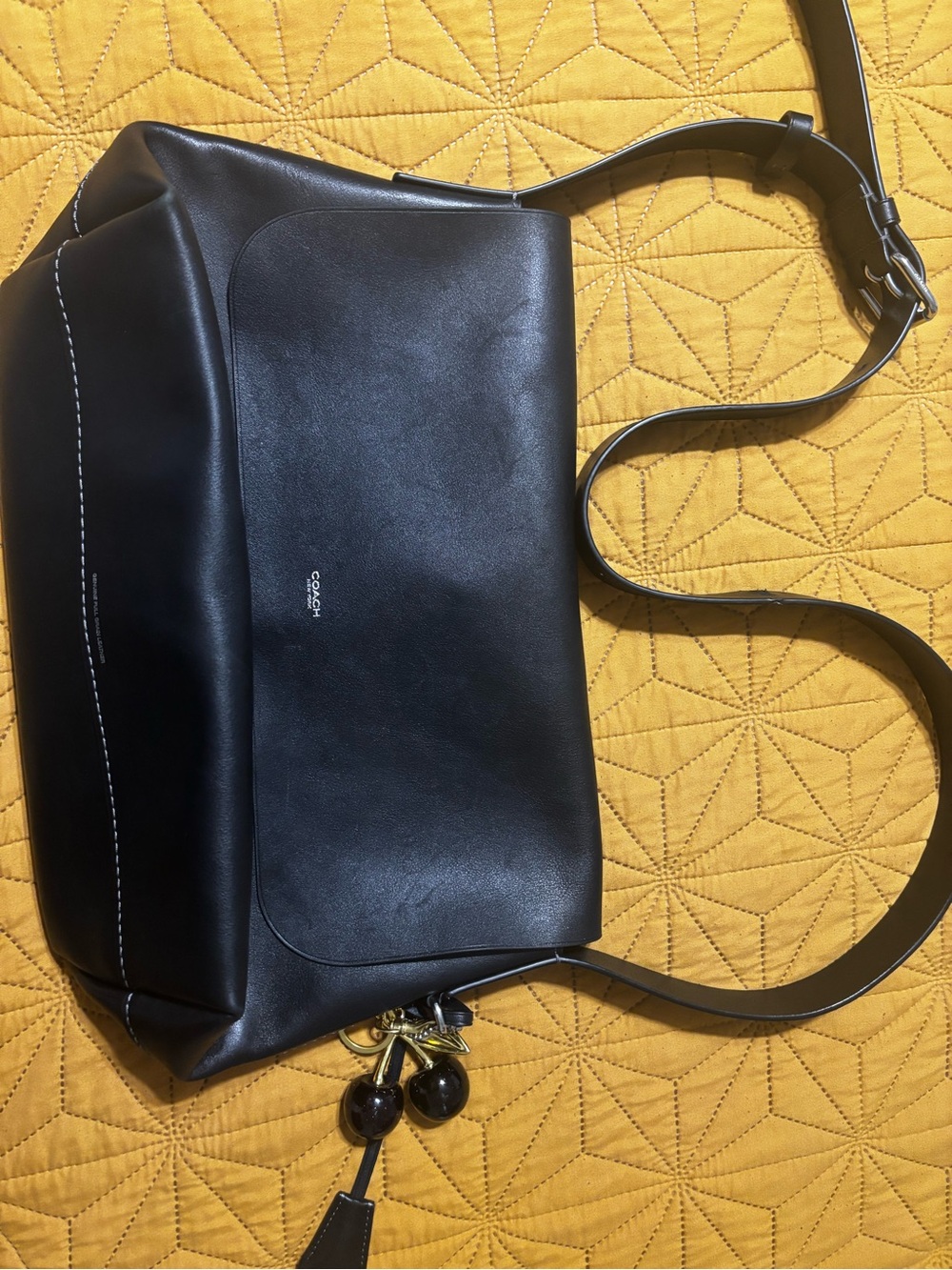 Coach Black Leather Ludlow Messenger Bag.